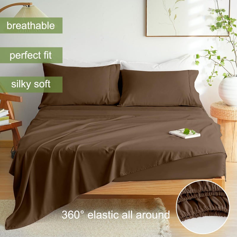 Mohap Bed Sheet Set 4 Pieces Double Brushed Microfiber 1800 - Breathable All Season Luxury Soft Bedding - Full Coffee - Image 4